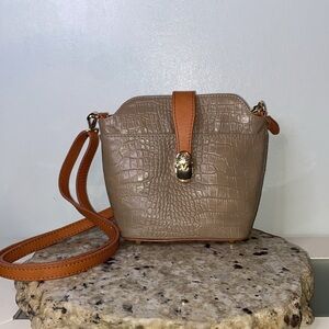 Valentina Genuine Leather Taupe Croc Embossed Crossbody Purse-Made in Italy